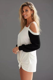 BiBi French Terry Knit Color Block One Shoulder Top on Simply Obsessed