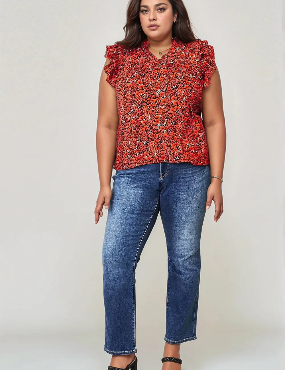 DOUBLE TAKE Floral Flutter Sleeve Notched Neck Blouse. **FALL DEBUT SALE** on Simply Obsessed