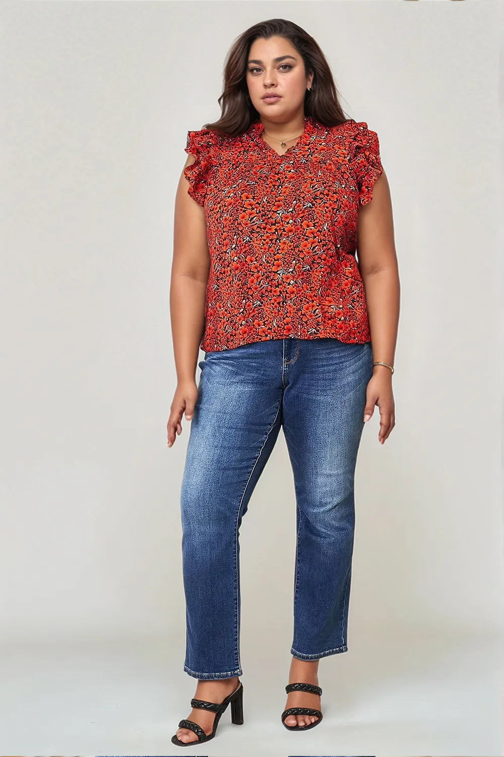 DOUBLE TAKE Floral Flutter Sleeve Notched Neck Blouse. **FALL DEBUT SALE** on Simply Obsessed