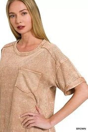 ZENANA Halo Snow Washed Exposed Seam Top & Shorts Set on Simply Obsessed