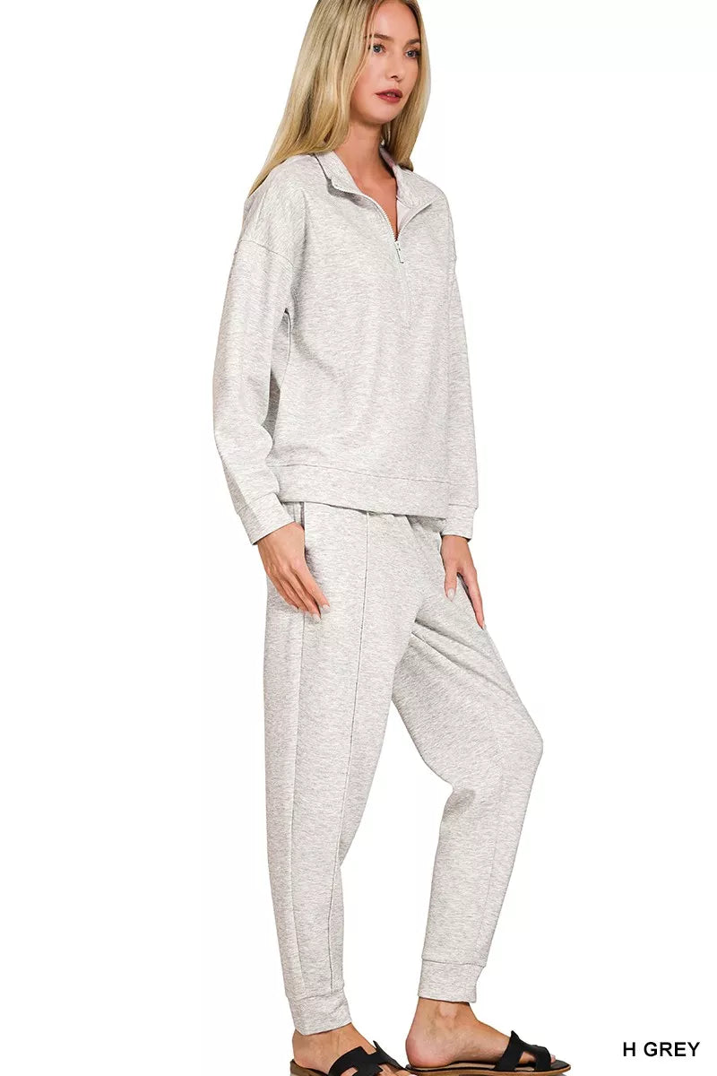 ZENANA Scuba Half Zip Pullover and Jogger Set on Simply Obsessed
