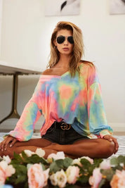 BiBi Tie Dye French Terry V Neck Top on Simply Obsessed