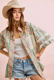 BIBI Eyelet Lace And Floral Mix And Match Shirt Top on Simply Obsessed