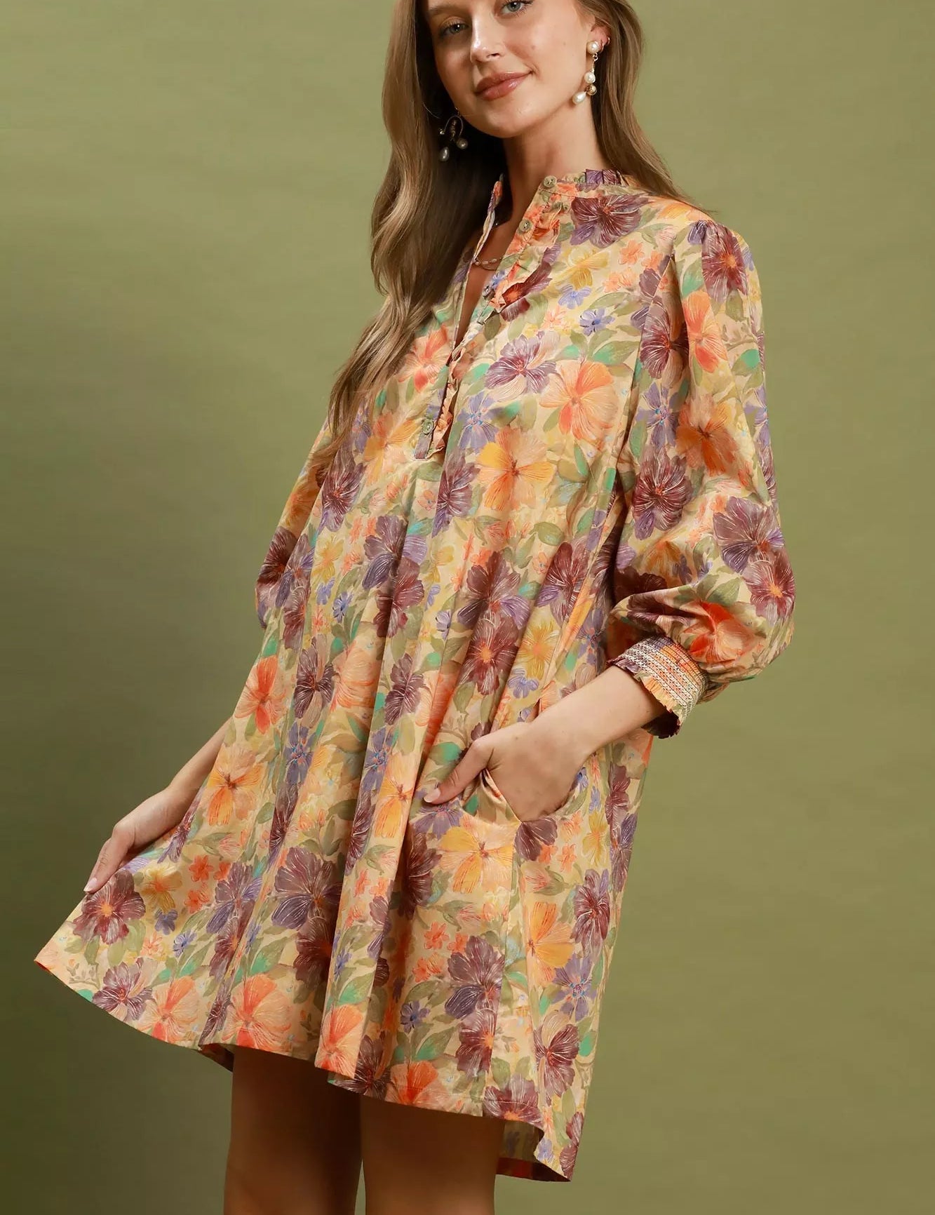 UMGEE Mix Floral Print Smocked Cuff Mini Dress on Simply Obsessed