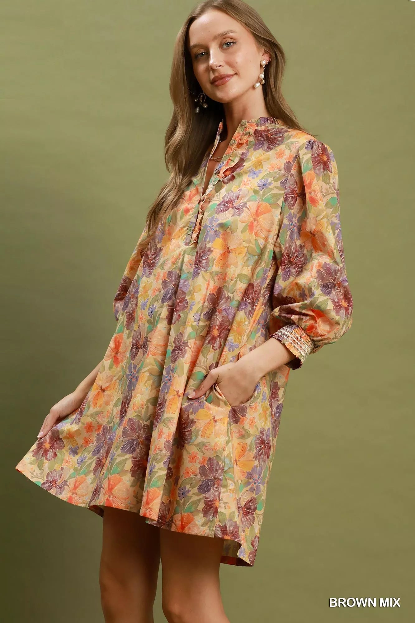 UMGEE Mix Floral Print Smocked Cuff Mini Dress on Simply Obsessed