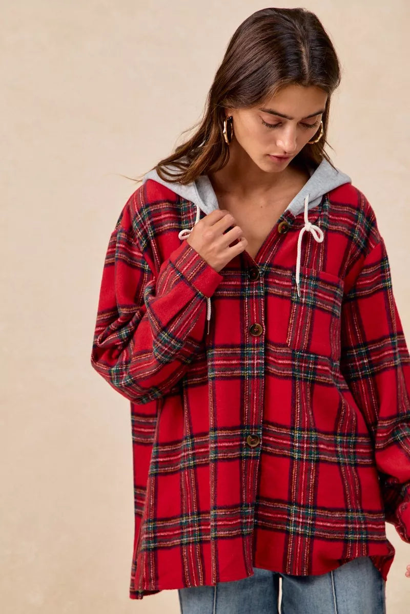 BIBI Brushed Plaid Hooded Jacket on Simply Obsessed