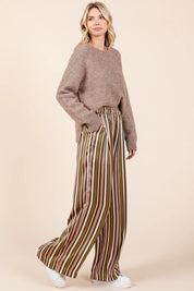 MITTOSHOP Striped Satin Elastic Waist Wide Leg Pants **FALL DEBUT SALE** on Simply Obsessed