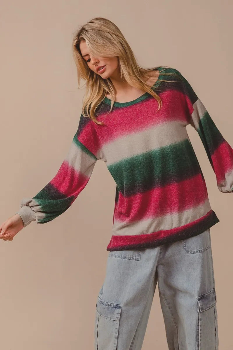 BiBi Striped Gradation Print Knit Top on Simply Obsessed