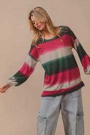 BiBi Striped Gradation Print Knit Top on Simply Obsessed