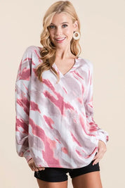 BIBI Tie Dye French Terry Top with Balloon Sleeves ****DOORBUSTER*** on Simply Obsessed