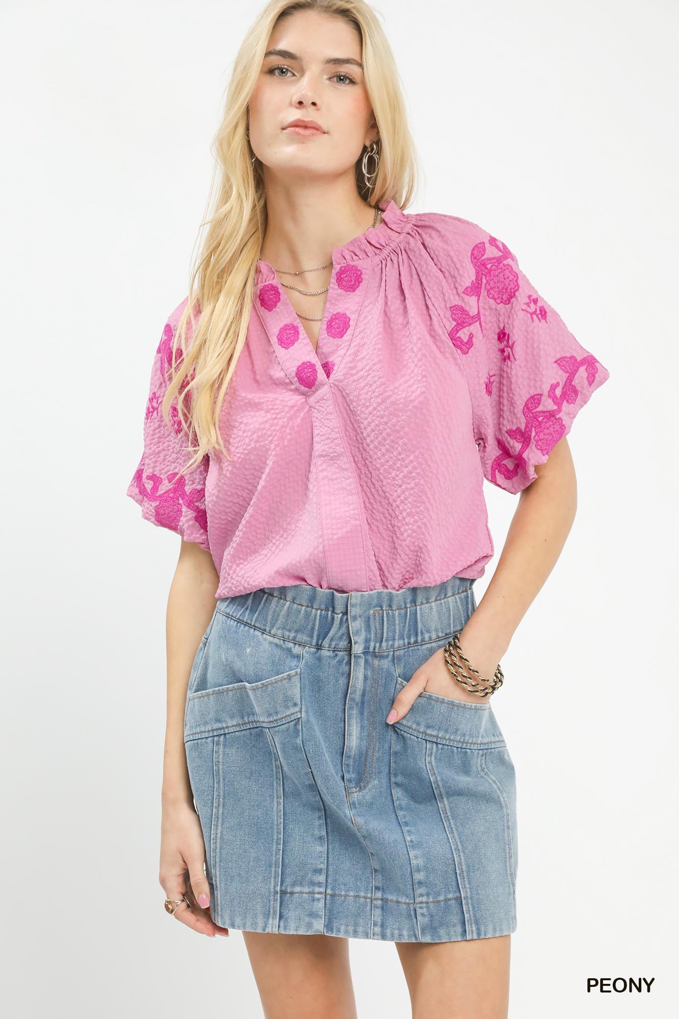UMGEE Embroidered Textured Flutter Sleeve Top **DEBUT SALE** on Simply Obsessed