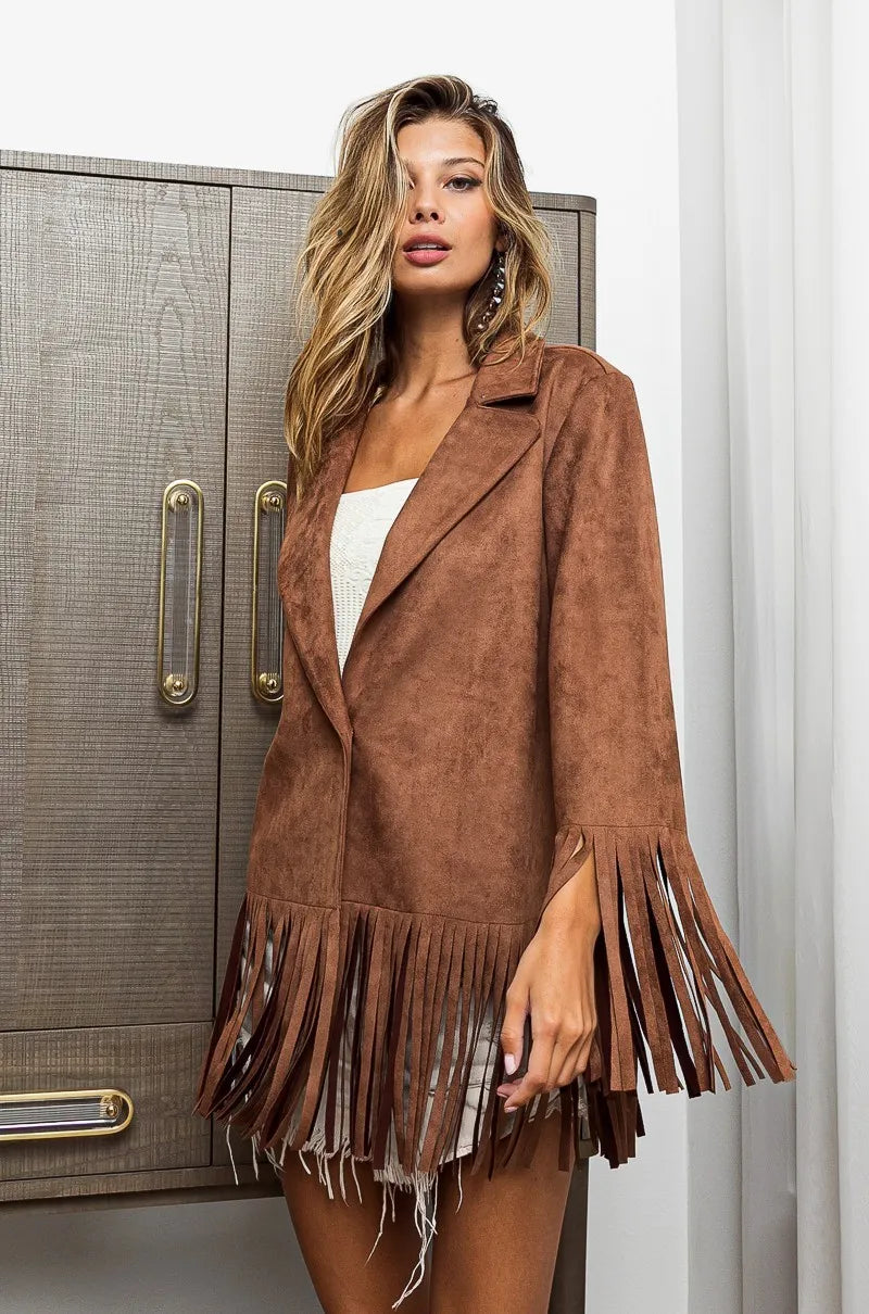 BiBi Single Blazer with Fringed Hem on Simply Obsessed
