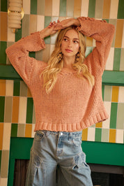 BiBi Chunky Knit Sweater with Flower Detail Sleeves on Simply Obsessed