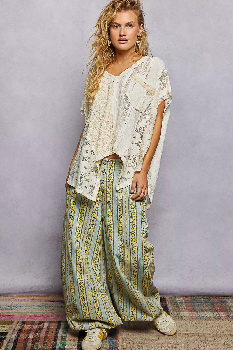 POL Asymmetrical V-Neck Short Sleeve Lace Top on Simply Obsessed