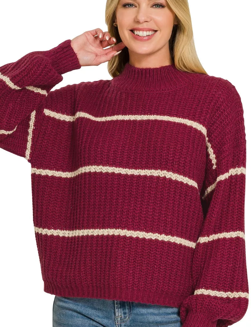 ZENANA Oversize Striped Sweater on Simply Obsessed
