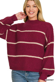 ZENANA Oversize Striped Sweater on Simply Obsessed