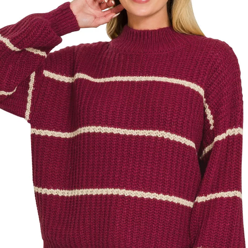 ZENANA Oversize Striped Sweater on Simply Obsessed