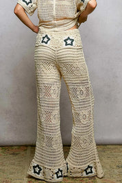 POL Openwork Crochet Flare Pants with Contrast Star on Simply Obsessed