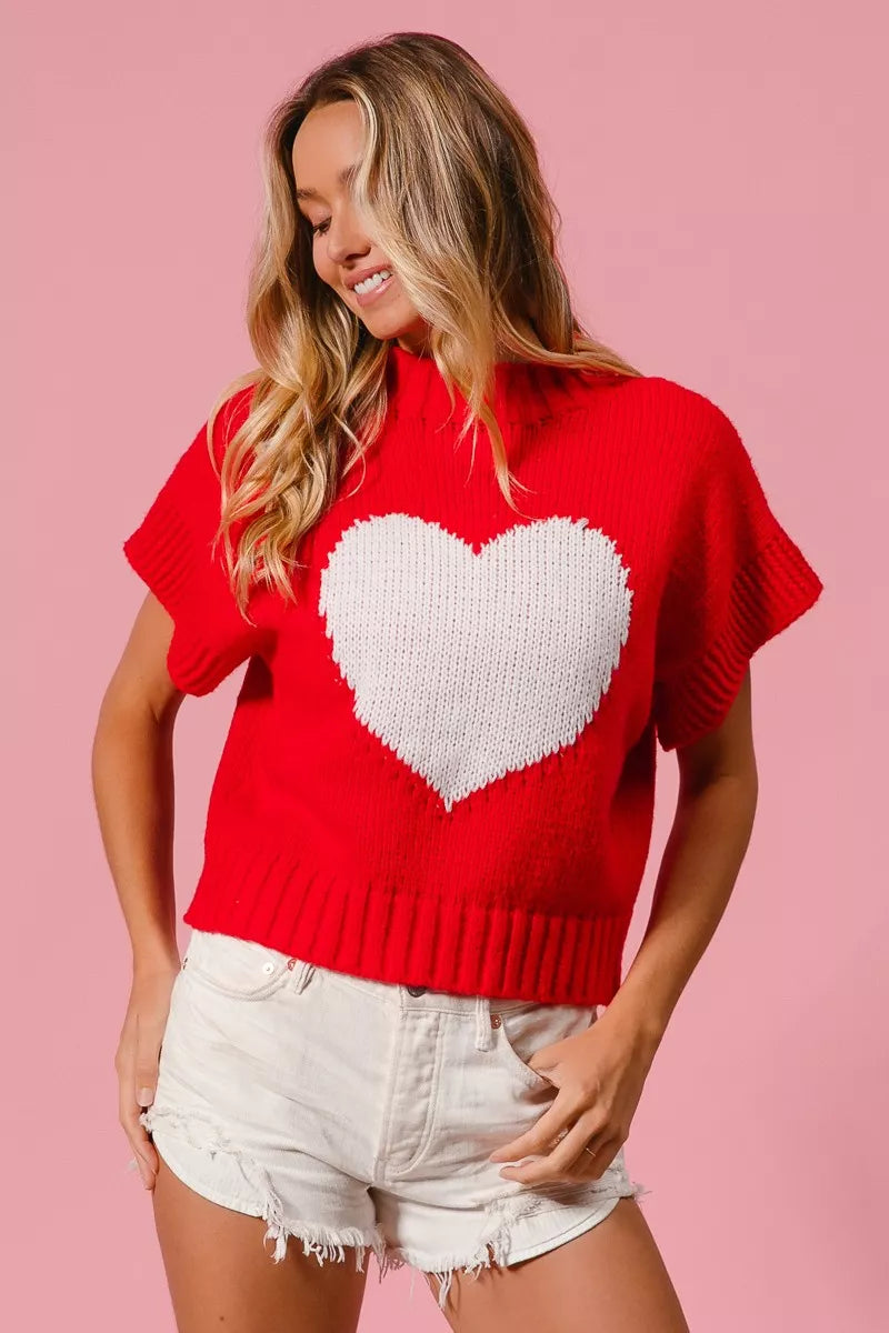 BIBI Rib Banded Heart Pattern Valentines Sweater on Simply Obsessed