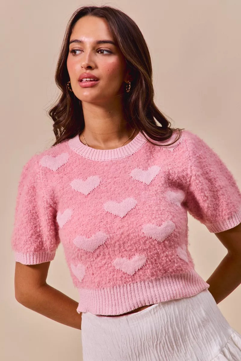 SO ME All Over Heart Valentine Cropped Sweater on Simply Obsessed