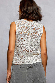 POL Button Down Cropped Crochet Vest with Scalloped Edge on Simply Obsessed