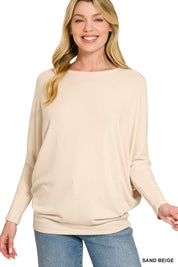 ZENANA Hacci Dolman Sleeve Boat Neck Top on Simply Obsessed