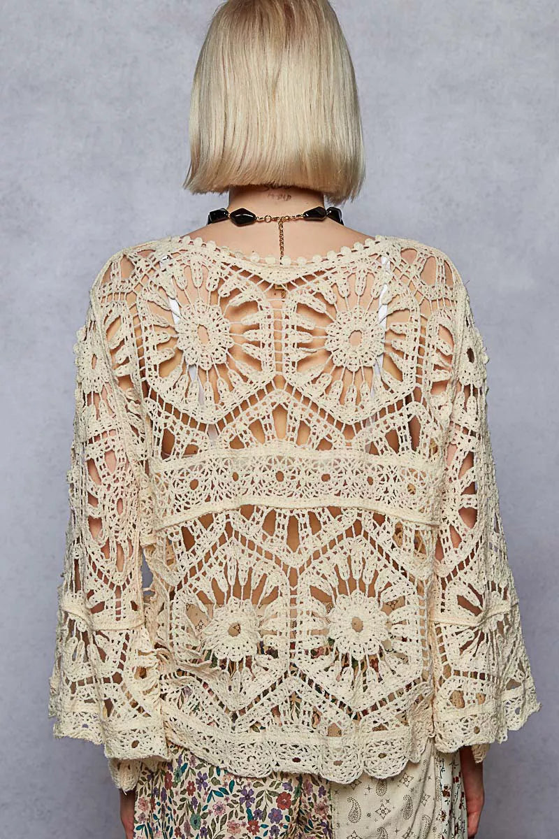 POL Round Neck Weave Knit Pattern Cropped Cover Up on Simply Obsessed