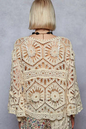 POL Round Neck Weave Knit Pattern Cropped Cover Up on Simply Obsessed