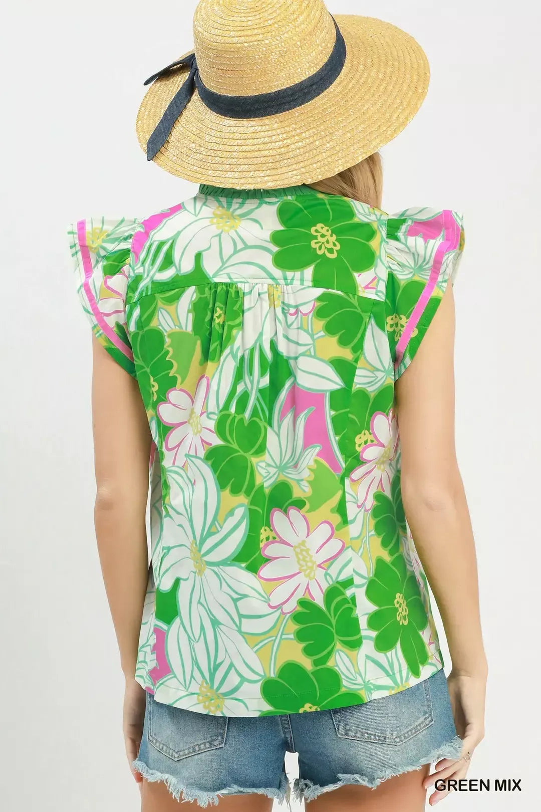 UMGEE Bold Floral Flutter Sleeve Top on Simply Obsessed