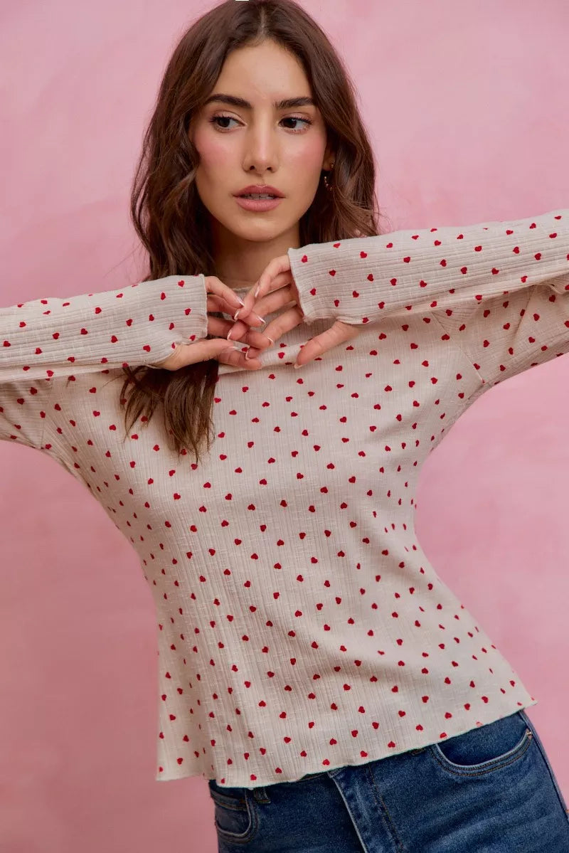 SO ME Ditsy Heart All Over Slub Rib Knit Valentine Top on Simply Obsessed