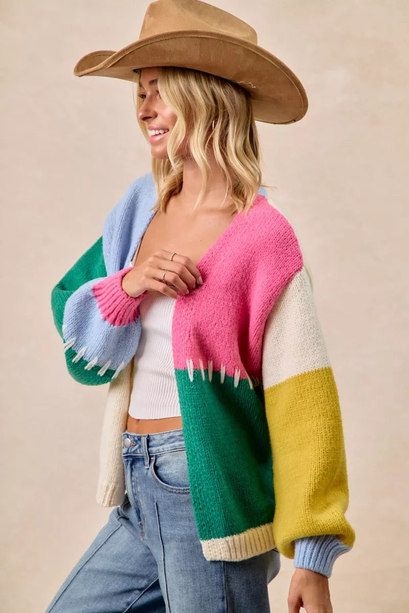 BIBI Color Block Open Front Sweater Cardigan on Simply Obsessed