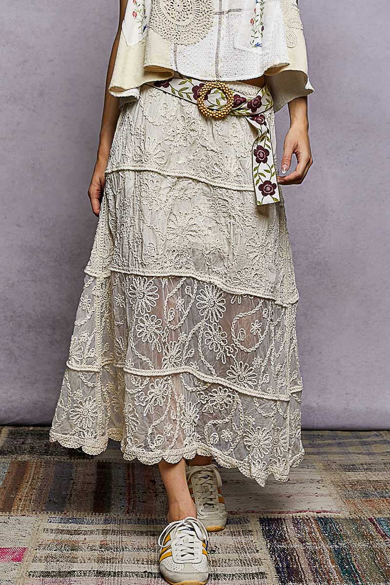 POL Floral Embroidered Tiered Crochet Skirt on Simply Obsessed