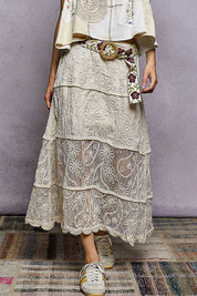 POL Floral Embroidered Tiered Crochet Skirt on Simply Obsessed