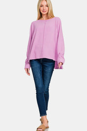 ZENANA High-Low Side Slit Round Neck T-Shirt on Simply Obsessed