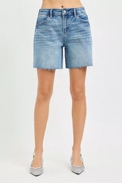 RISEN Slouchy Mid Length All Over Rhinestones Shorts on Simply Obsessed