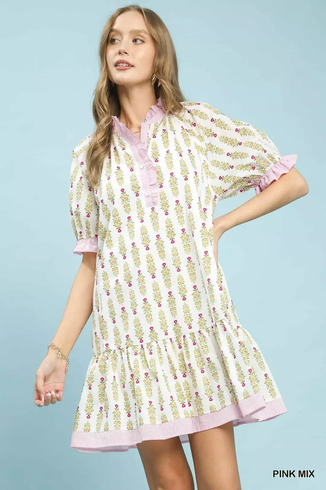 UMGEE Striped Trim Floral Tiered Mini Dress **DEBUT SALE** on Simply Obsessed
