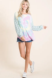 BIBI Tie Dye Terry Top with Wide Stripe Thermal Waffle **LA DEAL** on Simply Obsessed