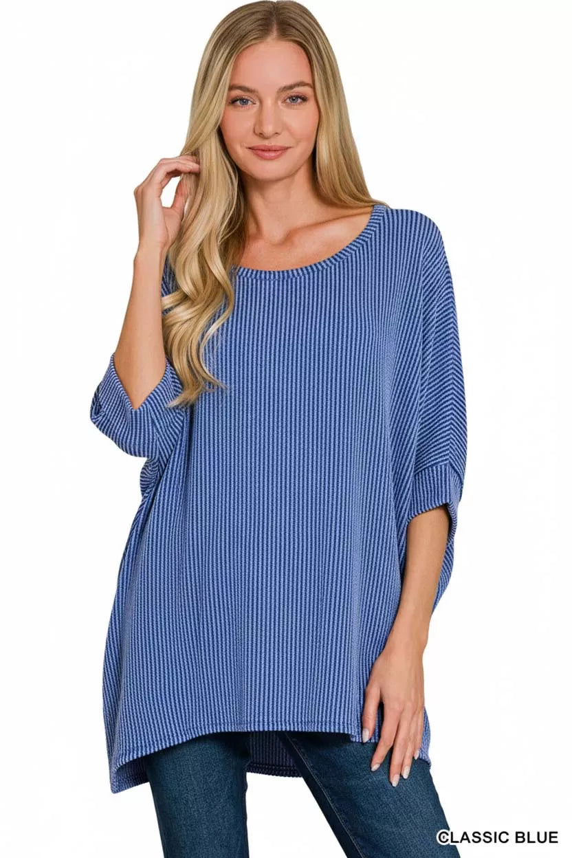 ZENANA Raised Rib Bat Sleeve Top on Simply Obsessed