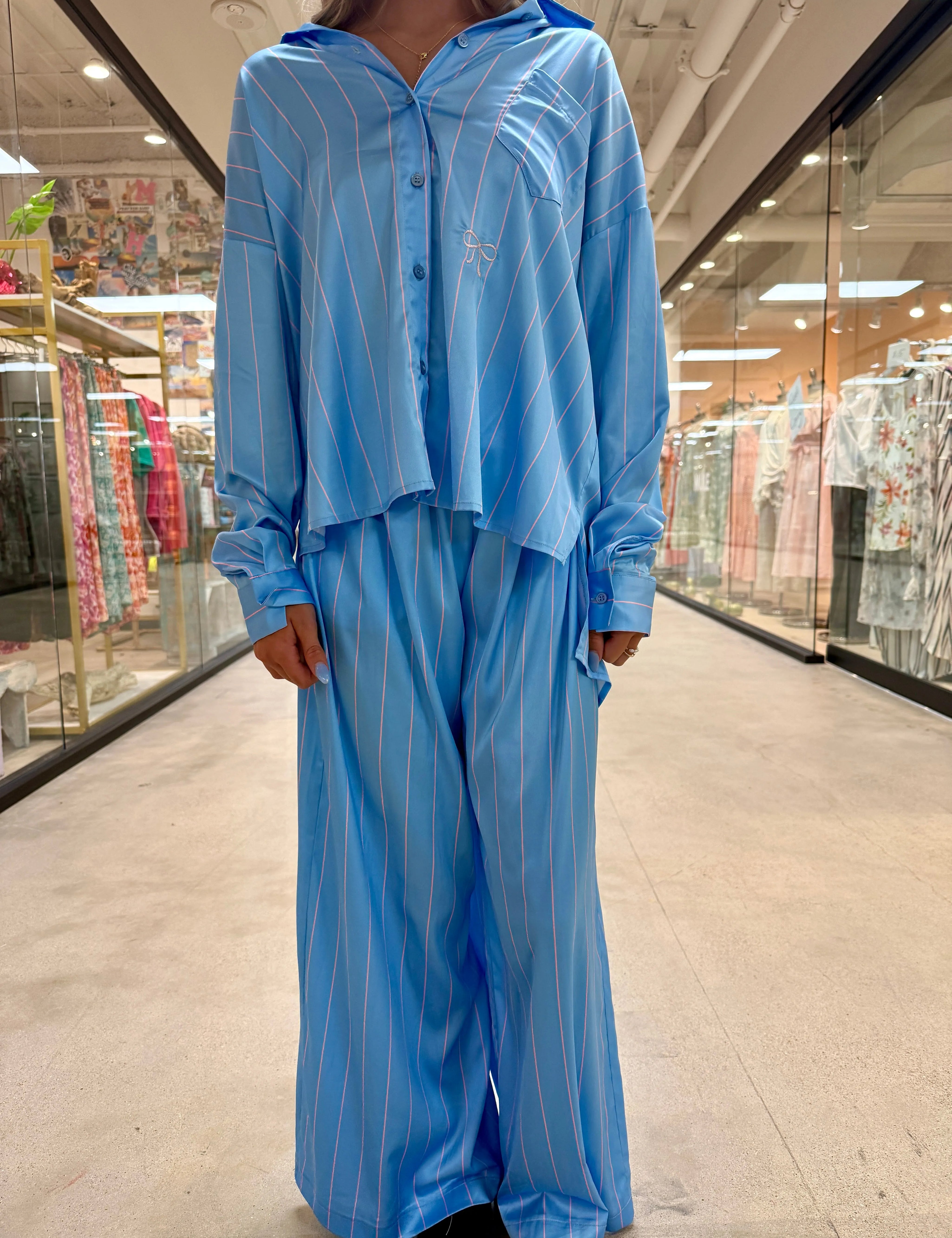 FANTASTIC FAWN Silky Striped PJ Pant Set on Simply Obsessed