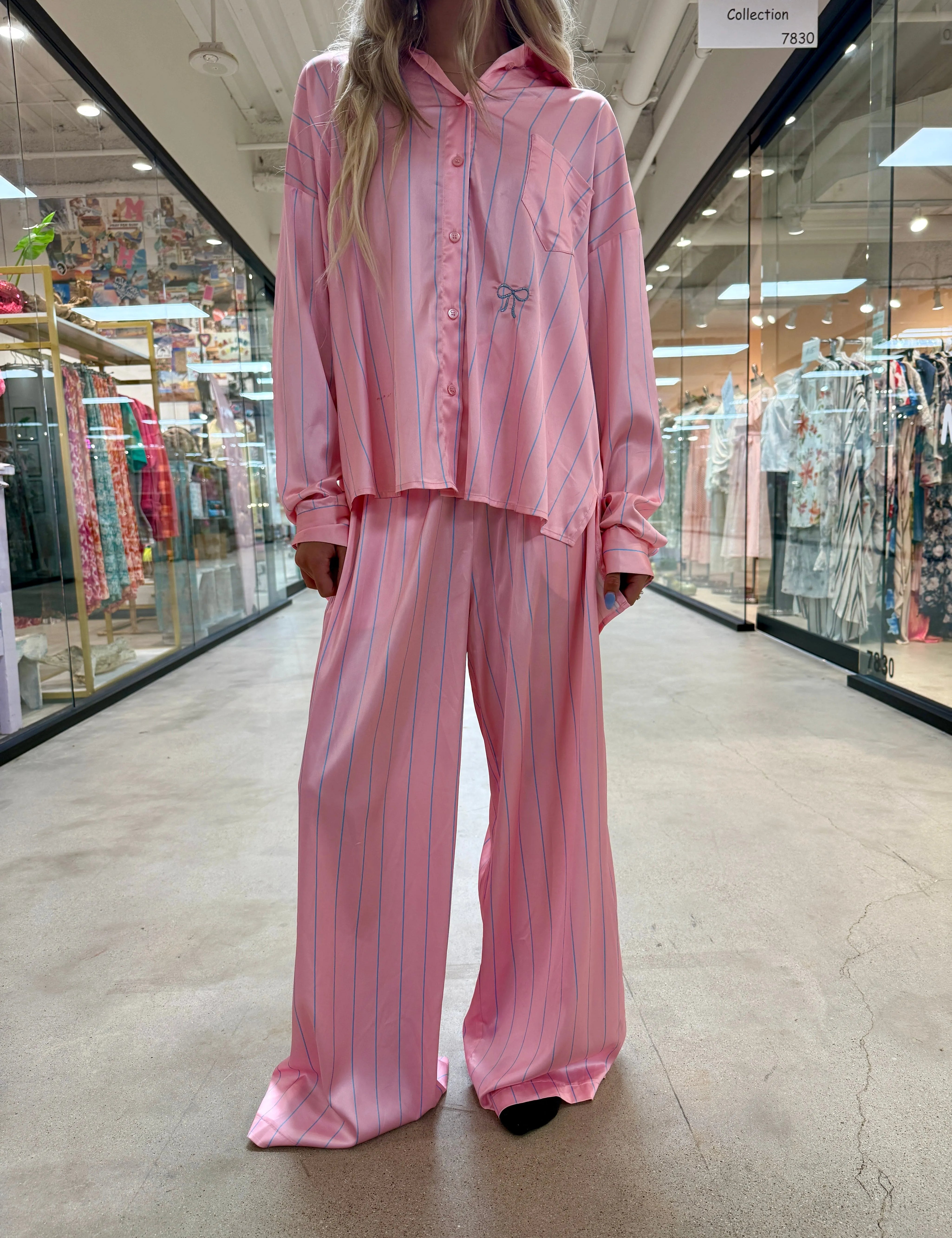 FANTASTIC FAWN Silky Striped PJ Pant Set on Simply Obsessed