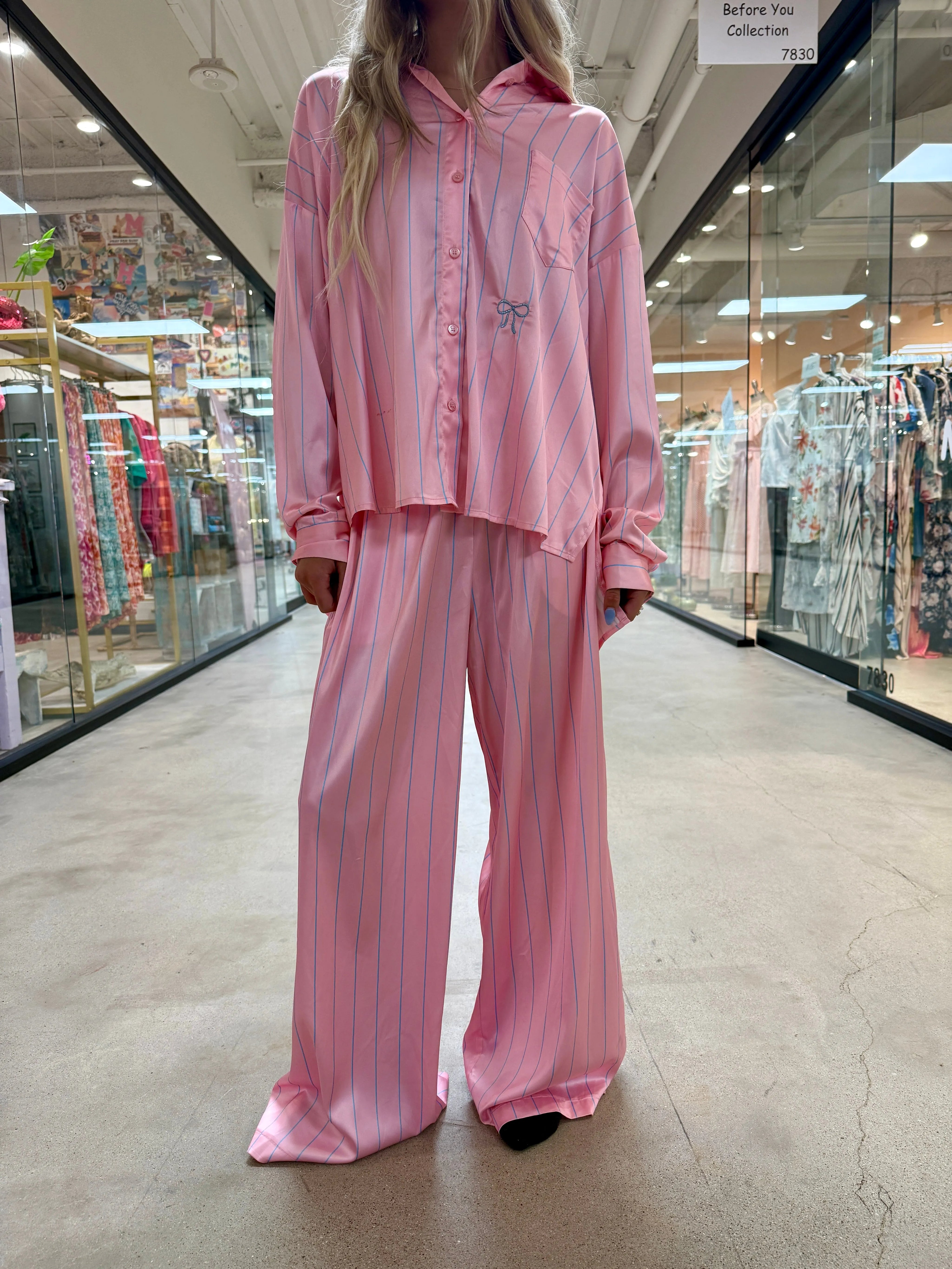 FANTASTIC FAWN Silky Striped PJ Pant Set on Simply Obsessed