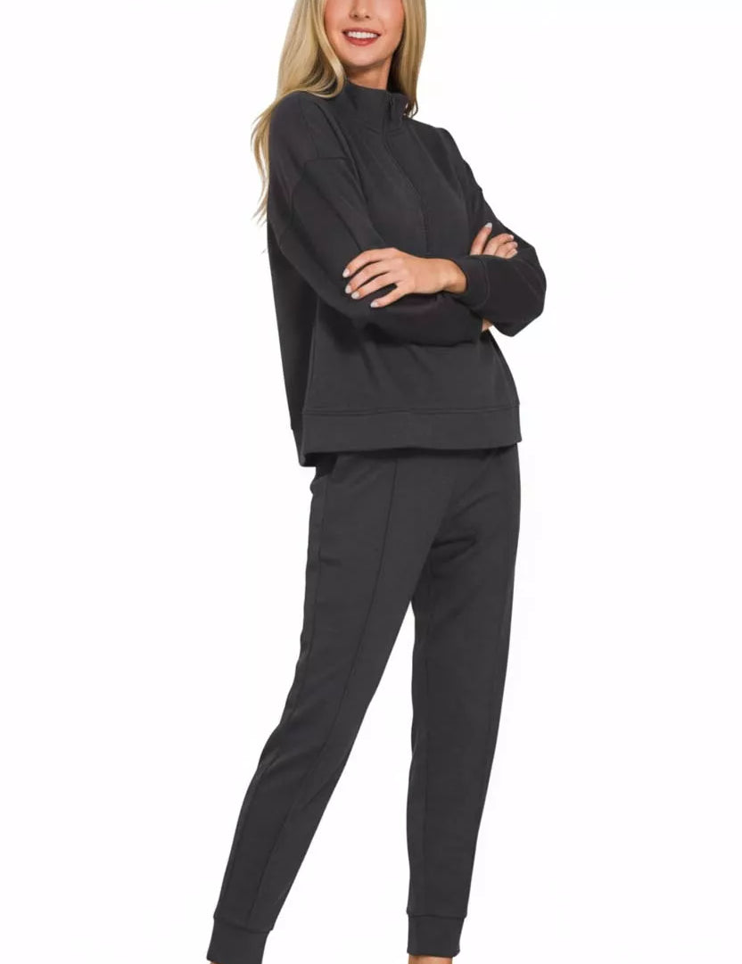 Zenana Scuba Half Zip Pullover and Jogger Set on Simply Obsessed