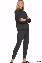 Zenana Scuba Half Zip Pullover and Jogger Set on Simply Obsessed
