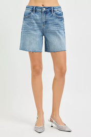 RISEN Slouchy Mid Length All Over Rhinestones Shorts on Simply Obsessed