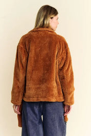 DAVI & DANI Fuzzy Zip Up Collared Neck Jacket on Simply Obsessed