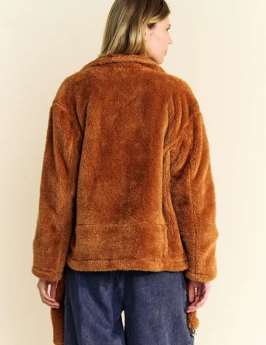 DAVI & DANI Fuzzy Zip Up Collared Neck Jacket on Simply Obsessed