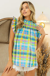 BiBi Multi Color Check Plaid Woven Top on Simply Obsessed