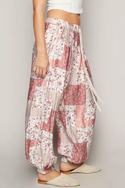 POL Drawstring Floral Patchwork Wide leg Pants on Simply Obsessed