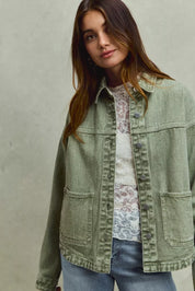 SO ME Vintage Washed Button Twill Shacket on Simply Obsessed