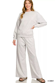 ZENANA Scuba Crewneck Pullover and Pants Set on Simply Obsessed